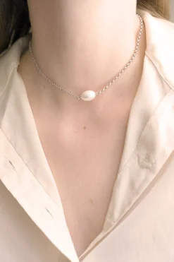 Philippe Audibert Collier Court Nava Perle Argente Hot